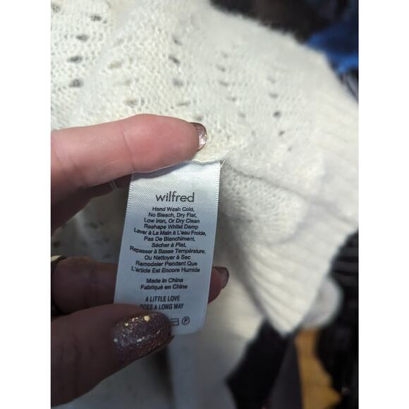 Aritzia Wilfred Long Line Cocoon Ivory Sweater Open Eyelet Knit Alpaca Wool  L - Picture 6 of 9